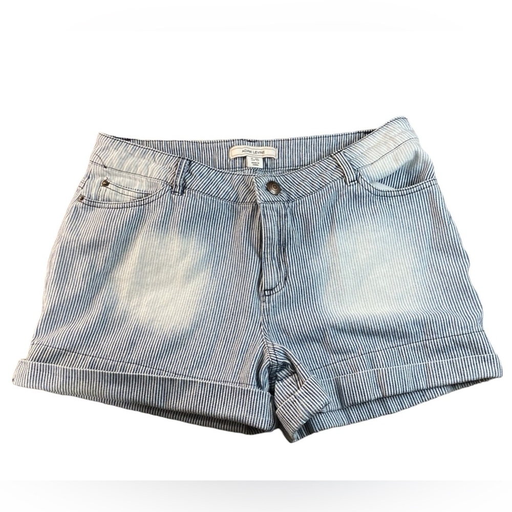 Adam Levine women’s denim cuffed blue pinstripe shorts 5/6